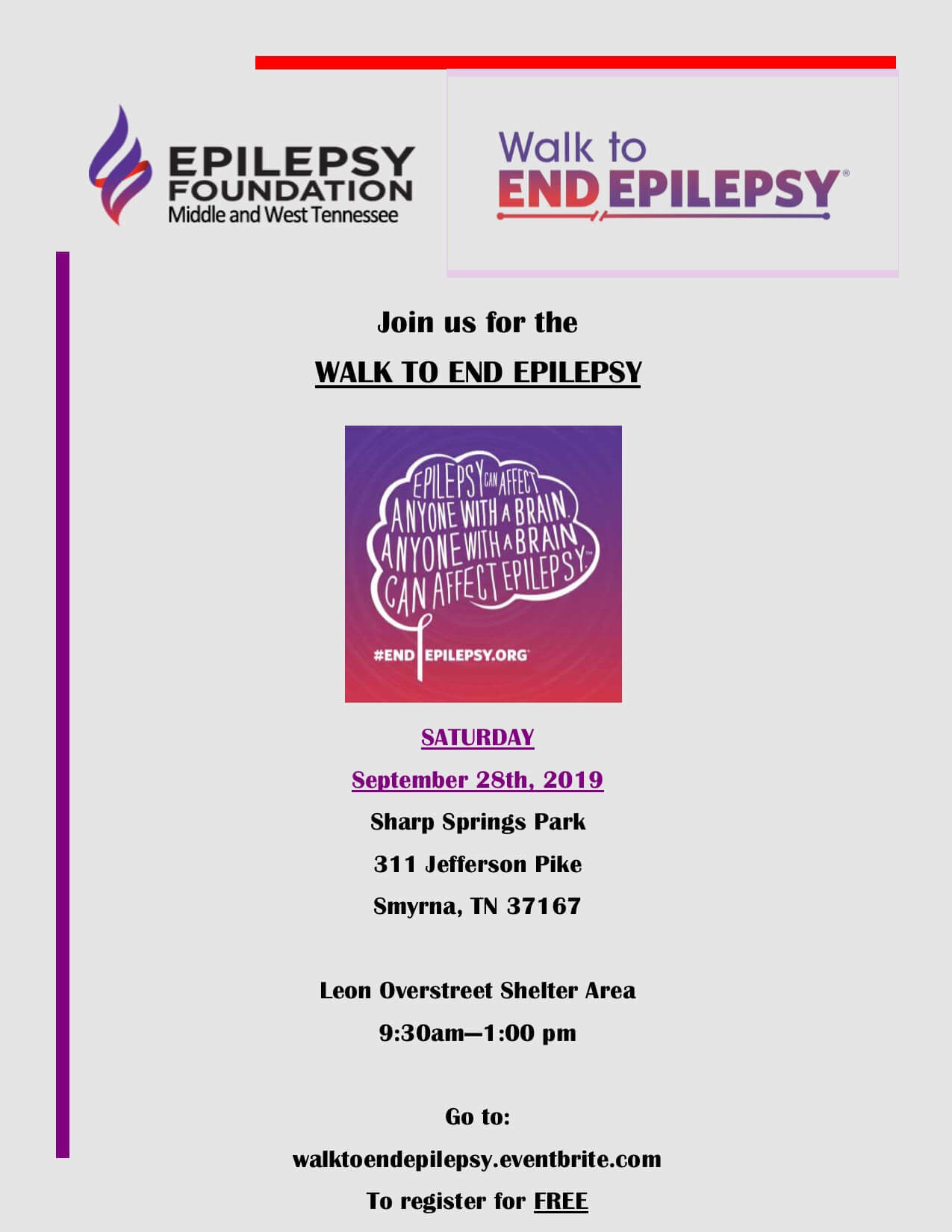 2019 Nashville Epilepsy Walk Flyer