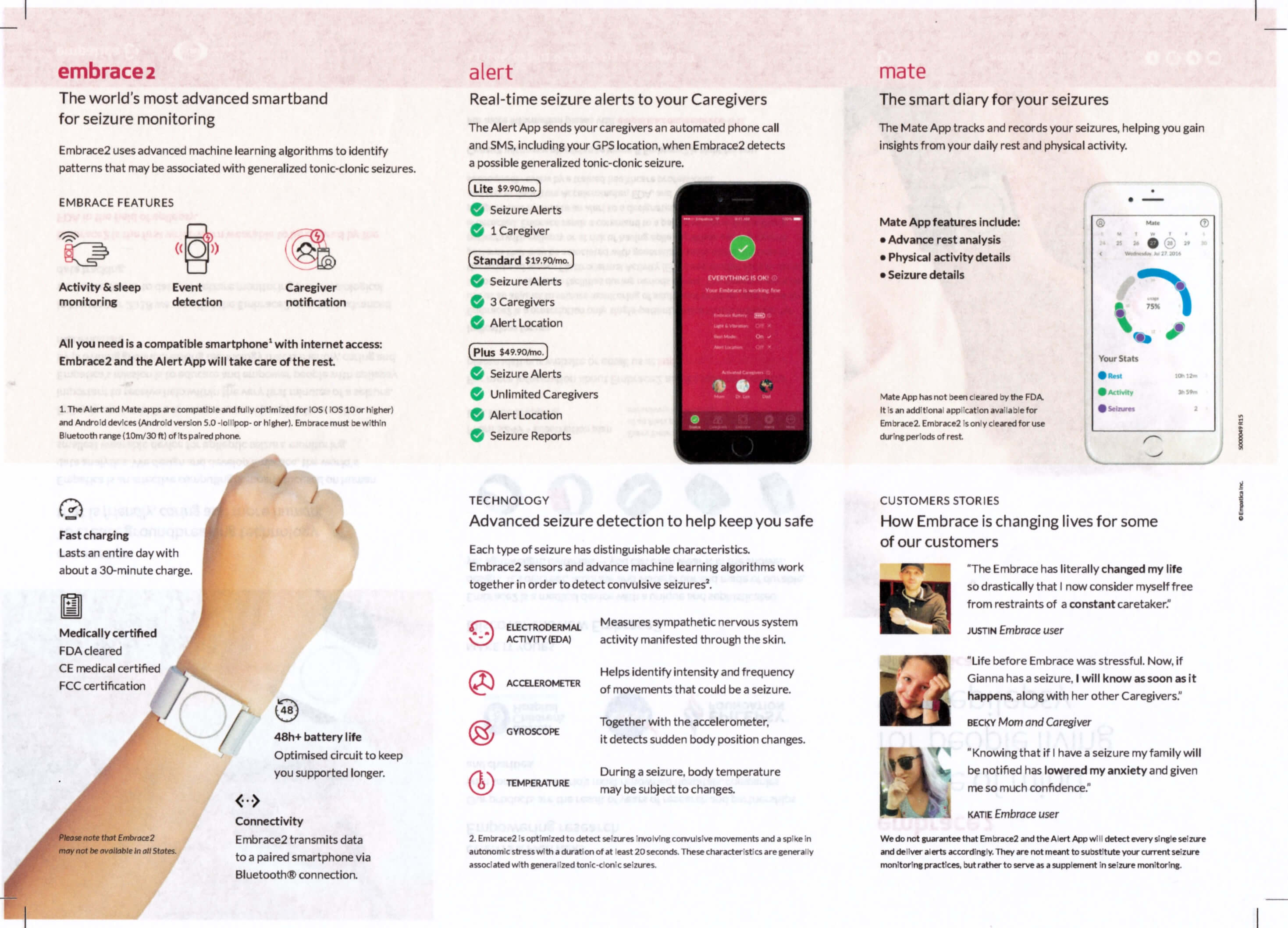 Embrace2 seizure monitoring device brochure page 2